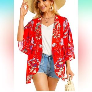NWT Red short kimono blouse
